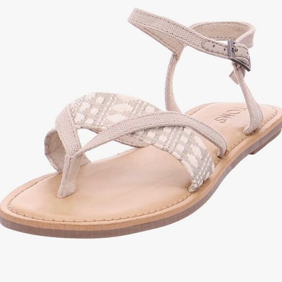 Toms Lexie Novelty Tribal Beige/White Canvas Sandal. Sz 7.5 Excellent Condition! - Picture 1 of 12